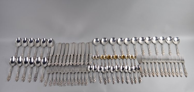Reed & Barton Les Six Fleurs Sterling 12 Person 84 Pc Set