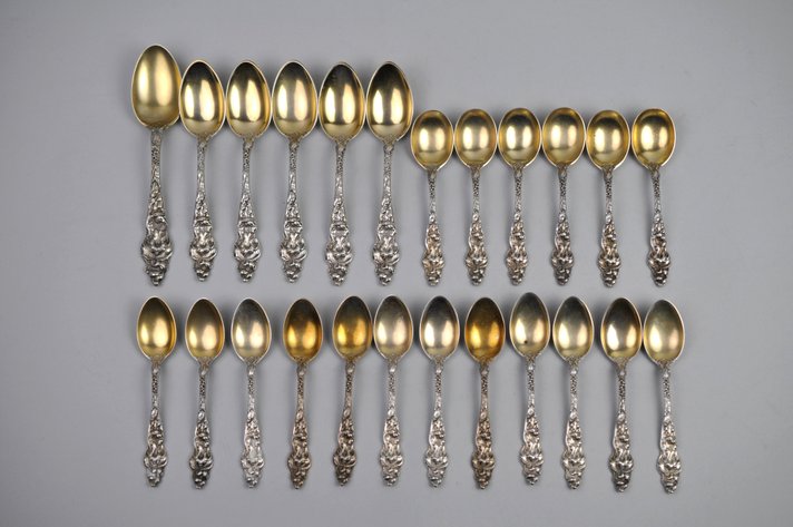 Reed & Barton Les Six Fleurs Sterling Goldwash Spoon Asst.