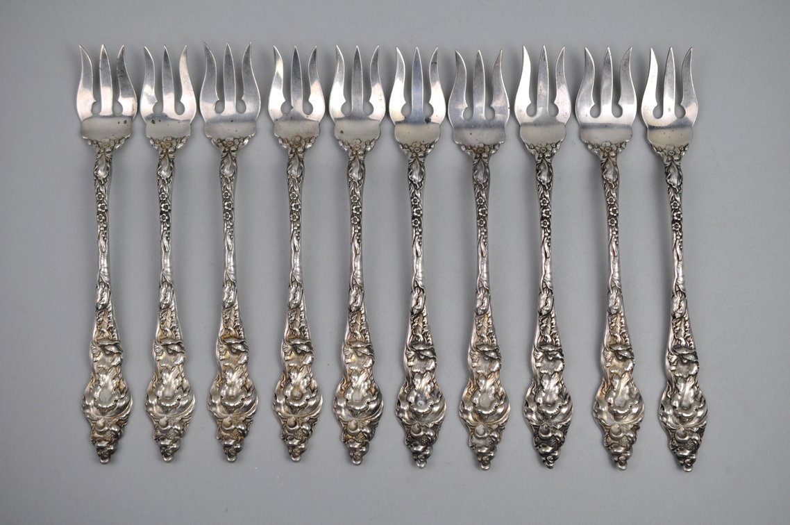 Reed & Barton Les Six Fleurs Sterling Cocktail Forks 10 Pc