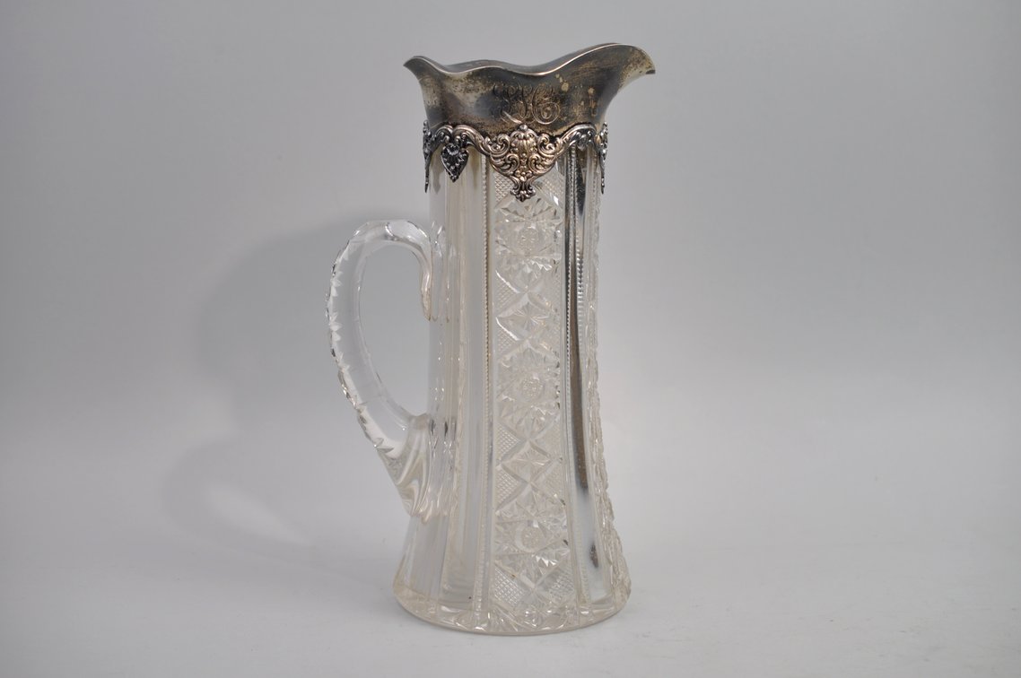 Sterling Silver and Crystal Style Glass Pitcher