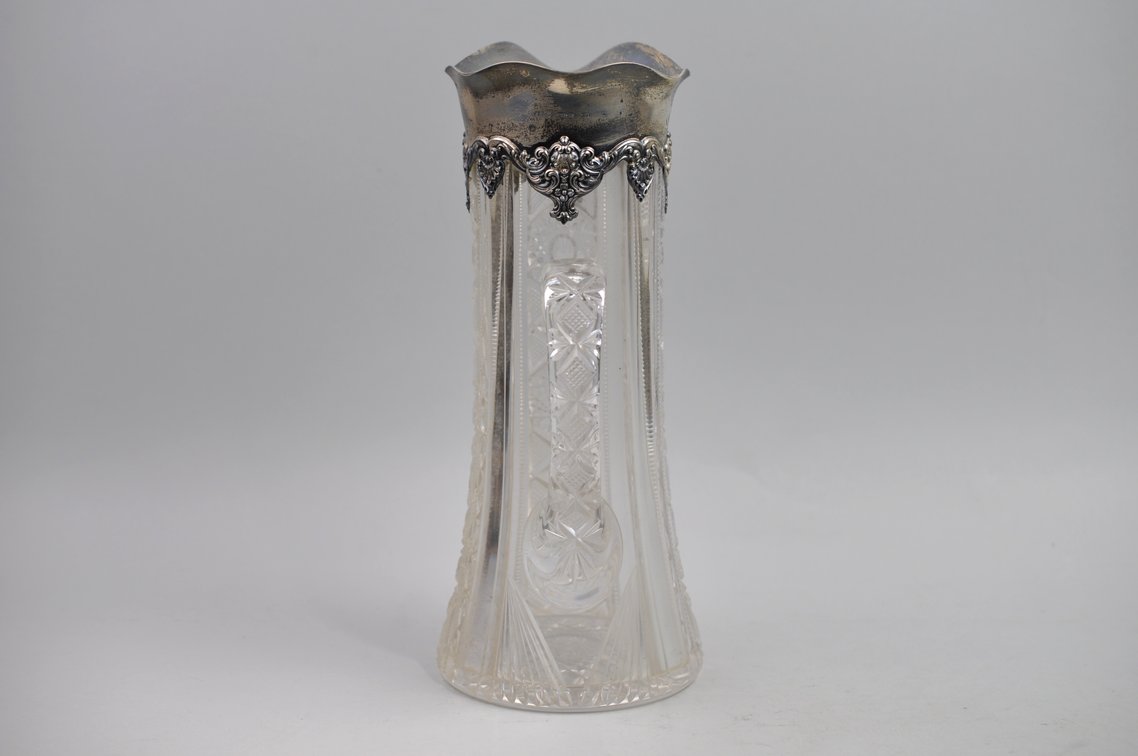 Sterling Silver and Crystal Style Glass Pitcher