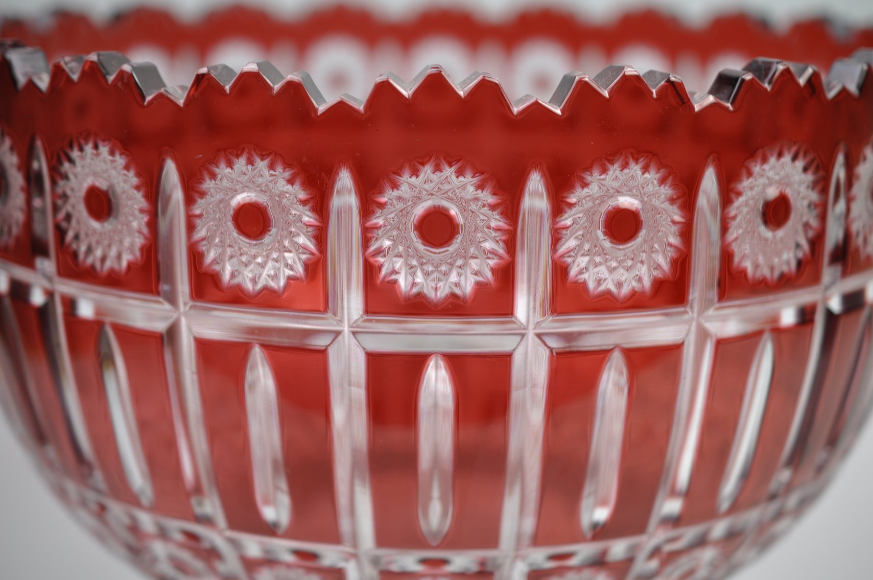 Bohemian Red Cut Crystal Pedestal Bowl
