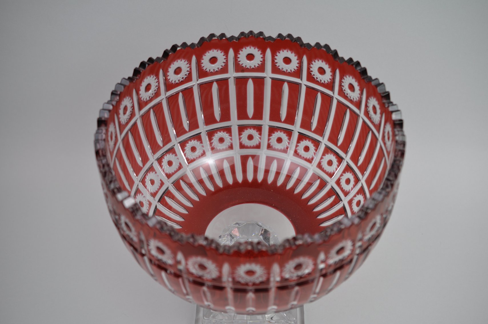 Bohemian Red Cut Crystal Pedestal Bowl