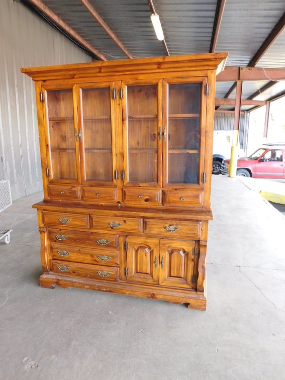 2 PC Pine Hutch 68 1/2" W x 18" D x 6ft 10" T, Missing the Glass Shelves