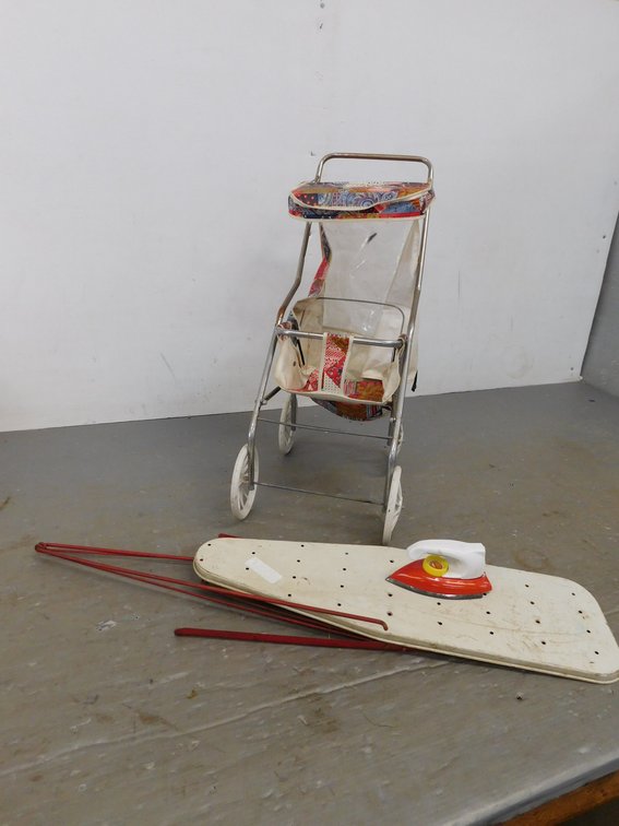 Doll Buggy, Kids Play Ironing Board with Iron
