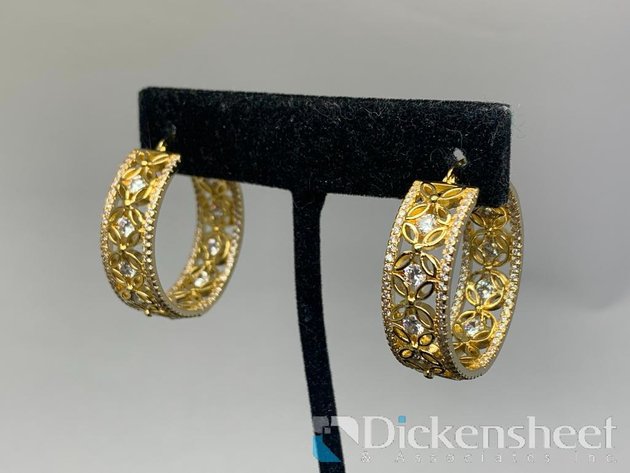 Image for Gold Tone Wide Hoop Earrings With Clear Stones