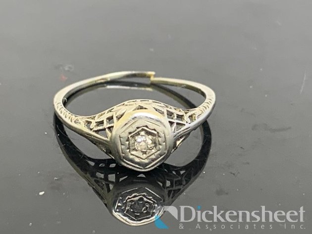 Image for 18KT White Gold Vintage Filigree Ring With Diamond