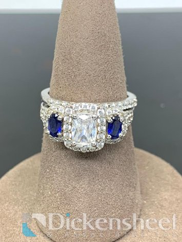 Image for Sterling Silver Wedding Set With Clear & Blue Stones