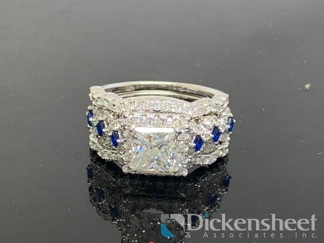 Image for Sterling Silver Wedding Set With Clear & Blue Stones