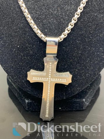 Image for Silver Tone Cross Necklace With Clear Stones