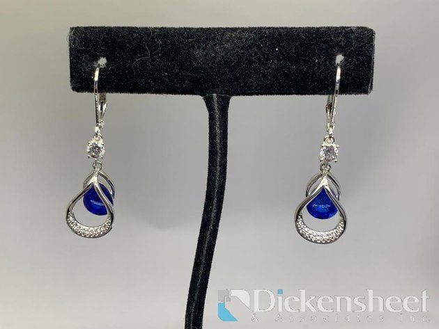 Image for Silver Tone Dangle Earrings With Blue Stones