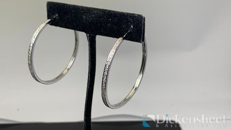 Image for Silver Tone Large Hoop Earrings With Clear Stones