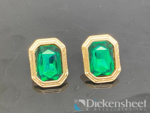 Image for Gold Tone Earrings With Green Stones