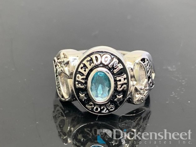 Image for Silver Tone Class Ring With Light Blue Stone