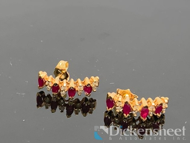 Image for 14kt Yellow Gold Earrings Hoop Diamond Red Gemstones