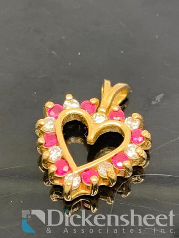 Image for 14KT Yellow Gold Heart Pendant With Diamonds & Rubies