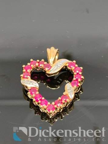 Image for 10KT Yellow Gold Heart Pendant With Rubies & Diamonds