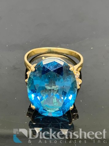 Image for 14KT Yellow Gold Large Blue Topaz & Diamond Cocktail Ring