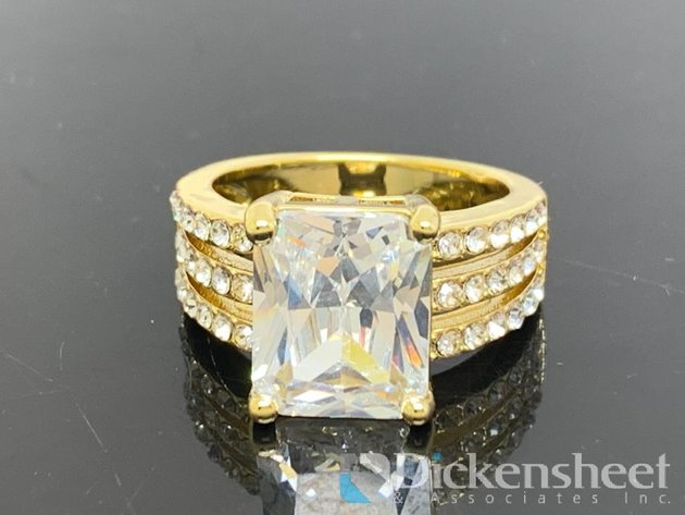 Image for Gold Tone Engagement Ring With Clear Stones