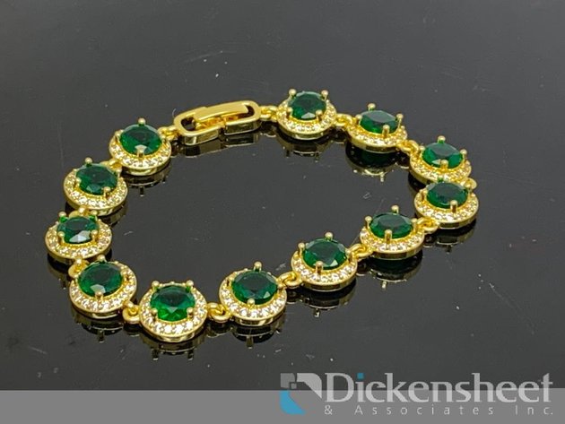 Image for Gold Tone Bracelet With Green & Clear Stones