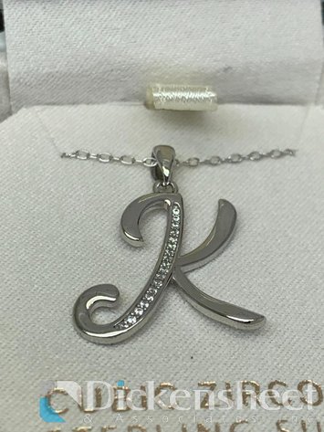 Image for Sterling Silver Necklace K Initial Pendant With Box
