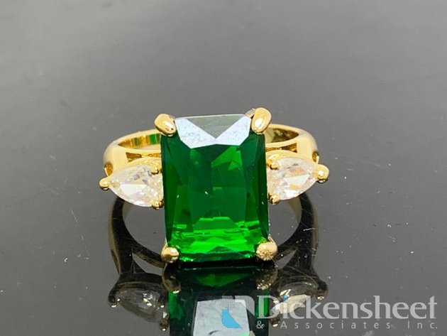 Image for Gold Tone Ring With Green & Clear Stones