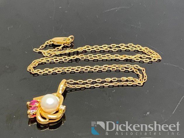 Image for 14KT Yellow Gold Necklace With Pearl & Gemstones Pendant 3.7 Grams