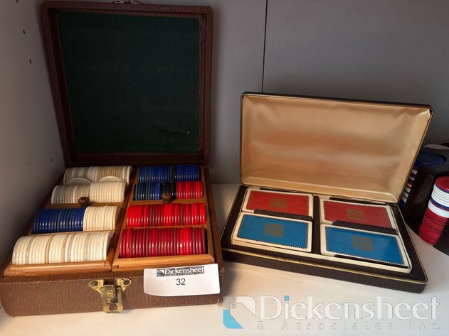 Image for VINTAGE POKER CHIPS WITH CARDS AND CASES