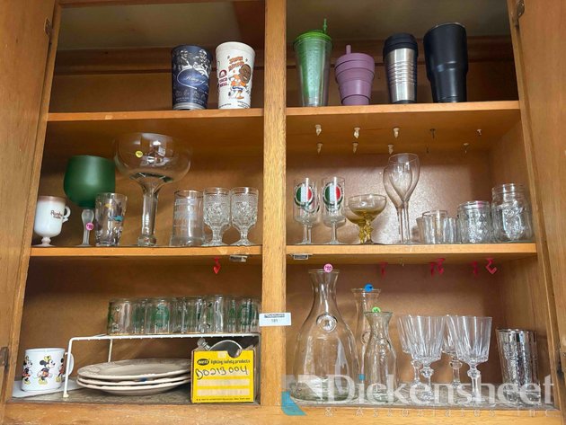 Image for VARIETY OF GLASS CUPS IN CABINET