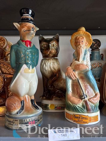 Image for CAT, FOX, AND HILLBILLY SHAPED JIM BEAM DECANTERS, QTY (3)