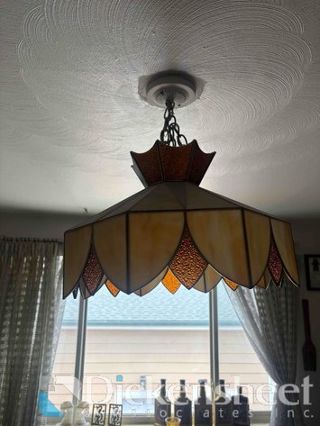 Image for VINTAGE TIFFANY STYLE SLAG GLASS PENDANT LAMP WITH LOTUS PATTERN