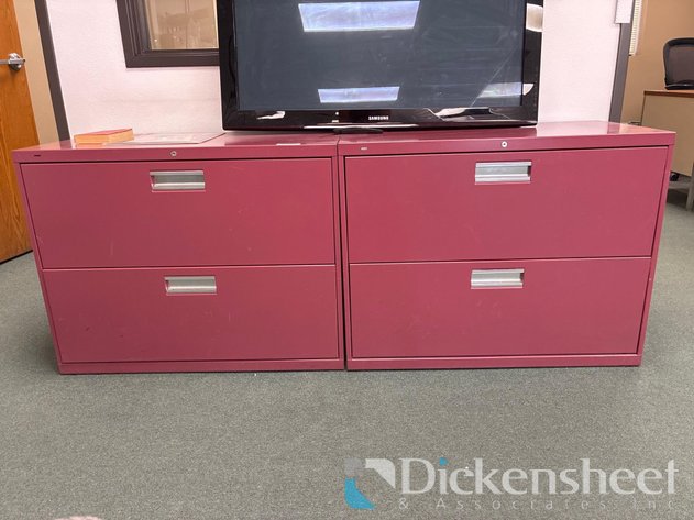 Image for RED THREE DRAWER METAL LATERAL FILE CABINETS - QTY (2)