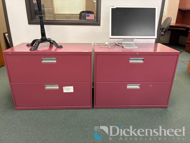 Image for RED THREE DRAWER METAL LATERAL FILE CABINETS - QTY (2)