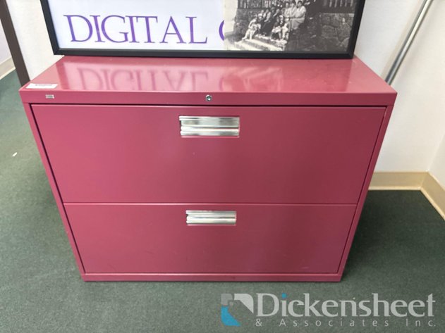 Image for RED THREE DRAWER METAL LATERAL FILE CABINETS - QTY (2)