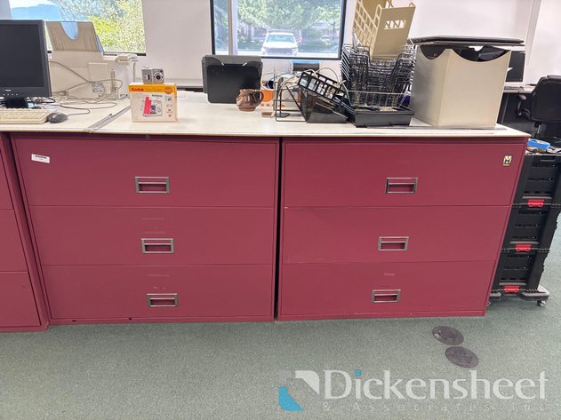 Image for RED THREE DRAWER METAL LATERAL FILE CABINETS - QTY (2)