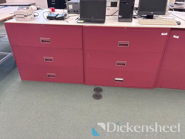 Image for RED THREE DRAWER METAL LATERAL FILE CABINETS - QTY (2)