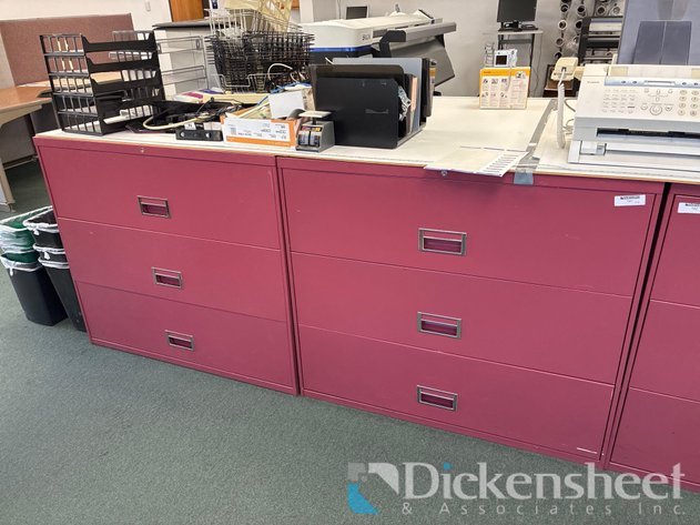 Image for RED THREE DRAWER METAL LATERAL FILE CABINETS - QTY (2)