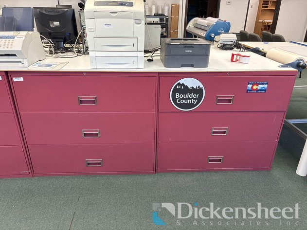Image for RED THREE DRAWER METAL LATERAL FILE CABINETS - QTY (2)