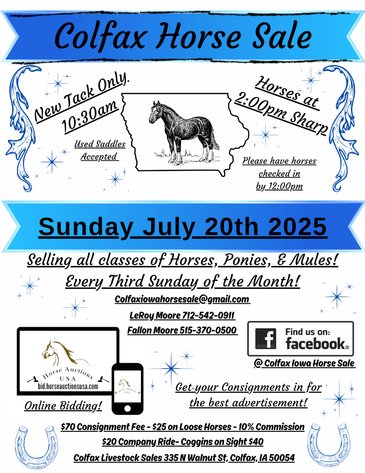 Image for Colfax Iowa Horse Sale - SUNDAY, JULY 20TH