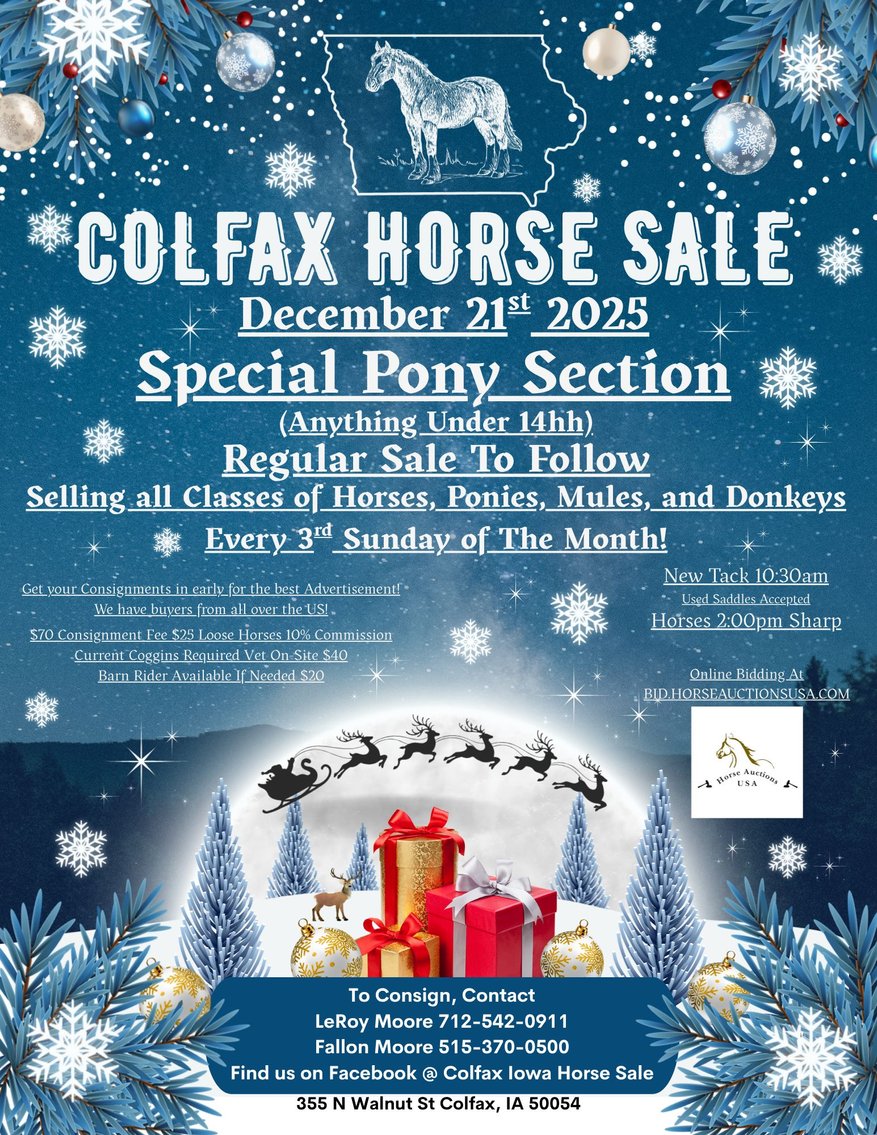 Image for Colfax Horse Sale *Christmas Special* - SUNDAY, DECEMBER 21ST - Colfax, Iowa