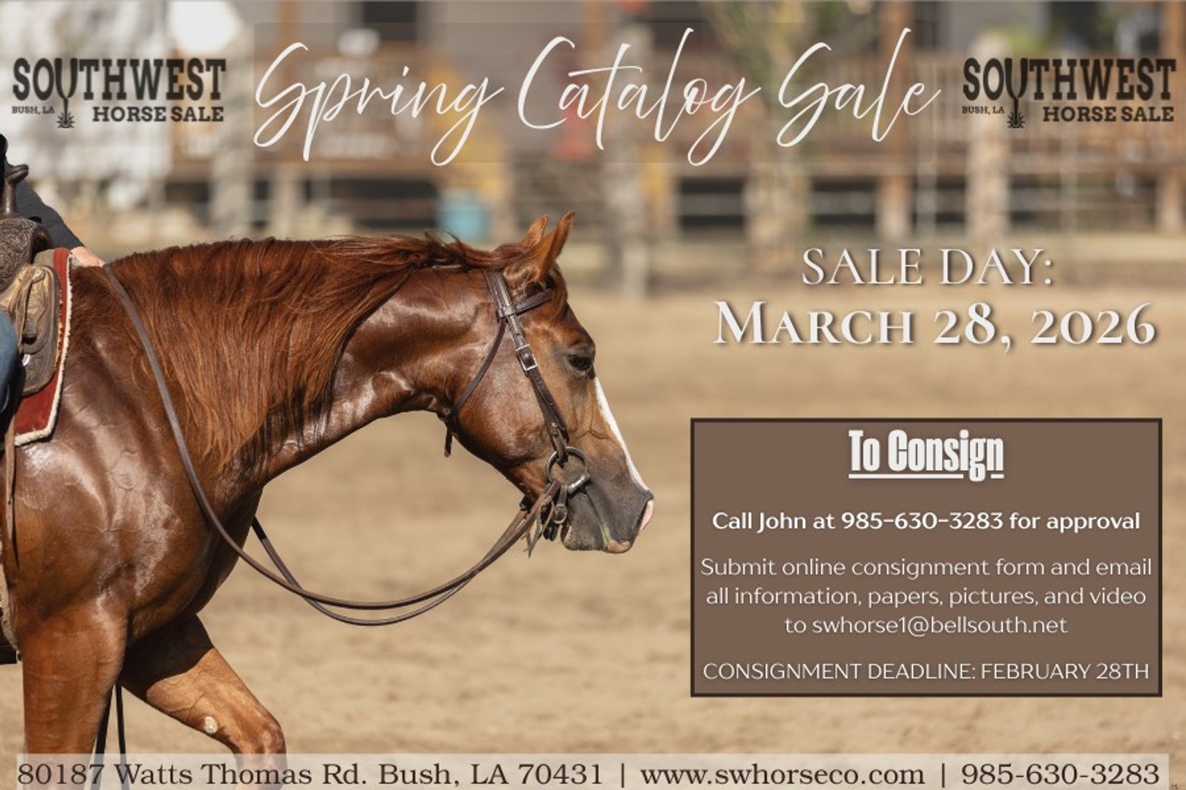 Image for Southwest Horse Sale Spring Catalog Sale - SATURDAY MARCH 28TH - Bush, LA
