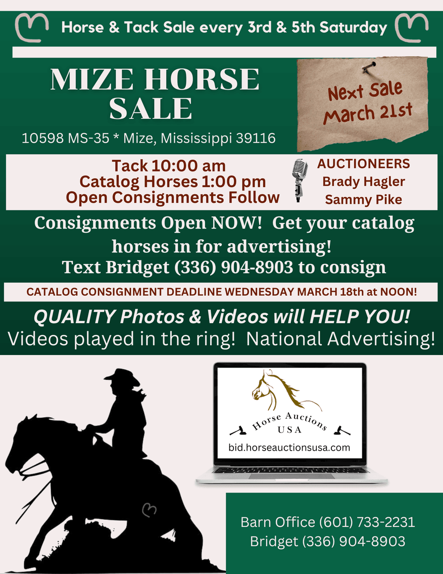 Image for Mize Horse Sale - SATURDAY, MARCH 21ST - Mize, Mississippi