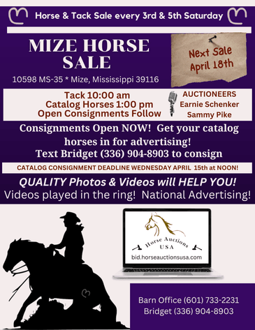 Image for Mize Horse Sale - SATURDAY, APRIL 18TH - Mize, Mississippi