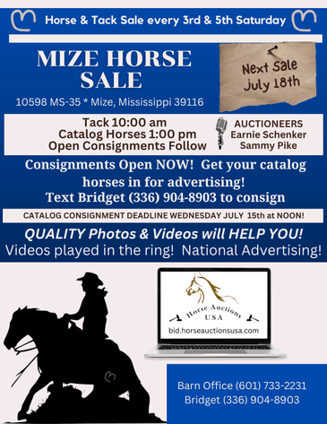Image for Mize Horse Sale - SATURDAY, JULY 18TH - Mize, Mississippi