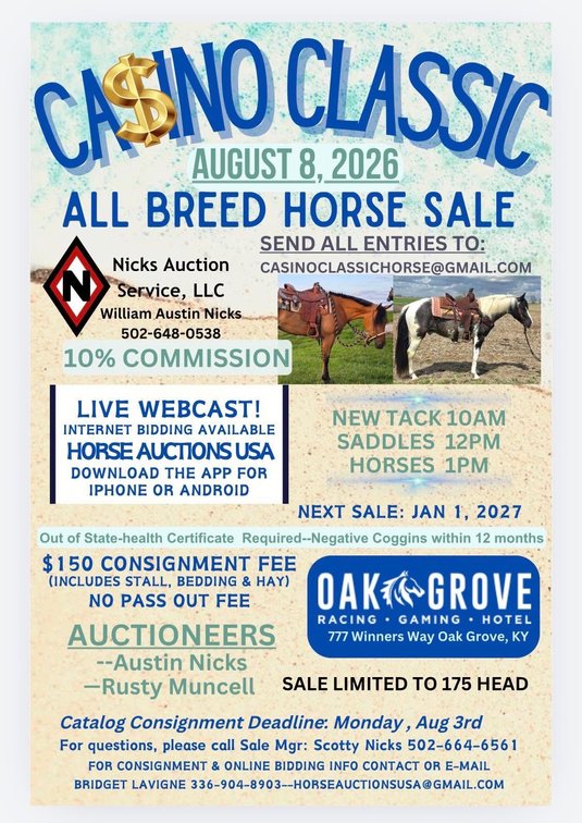 Image for Casino Classic All Breed Horse Sale - Oak Grove, Kentucky SATURDAY,  AUGUST 8TH