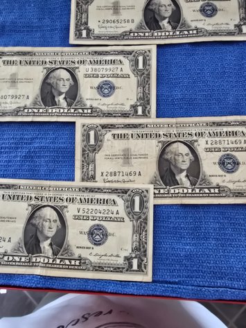Image for Six 1957 silver certificates , 5 B's and Blue Seals