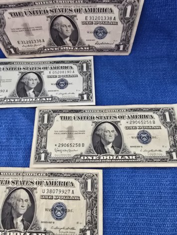 Image for Six 1957 silver certificates , 5 B's and Blue Seals