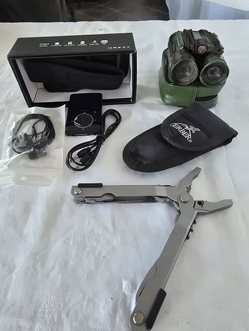Image for Personal radio, fishing pliers, binoculars  with case