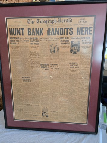 Image for Dubuque Iowa newspaper framed, 1932!