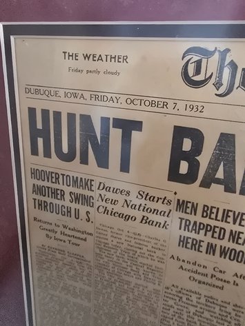 Image for Dubuque Iowa newspaper framed, 1932!